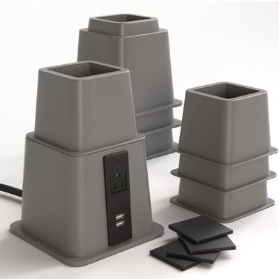 Home Intuition Heavy Duty Adjustable Bed Risers Furniture Riser 3, 5 or 8-Inch, 4 Pack (Grey W/USB)