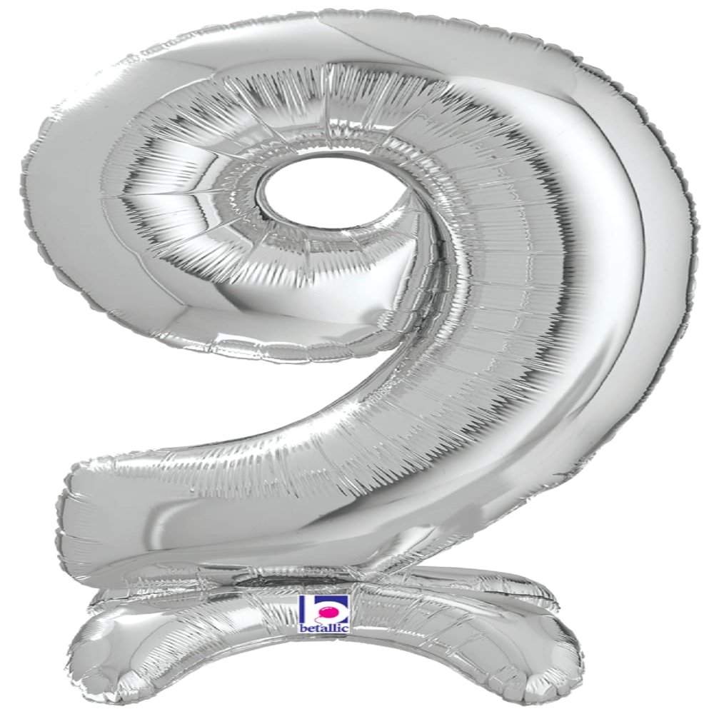 Betallic Standup Number 25" Silver Foil Shape Balloon | One Pack (Number 9)