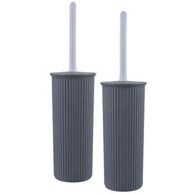 Superio Decorative Plastic Toilet Bowl Brush and Holder Set, Cleaner Scrubber for Bathroom (2, Grey)