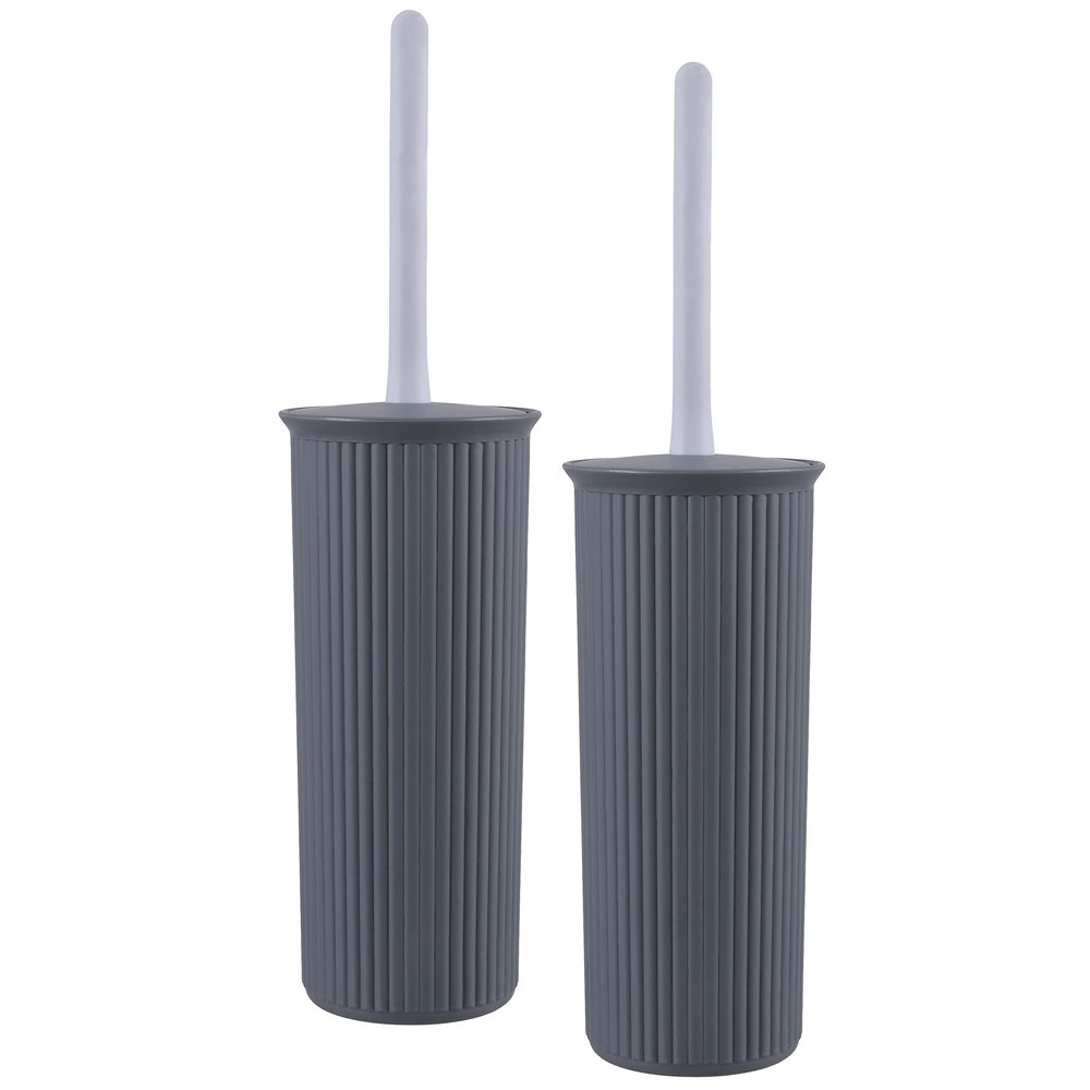 Superio Decorative Plastic Toilet Bowl Brush and Holder Set, Cleaner Scrubber for Bathroom (2, Grey)
