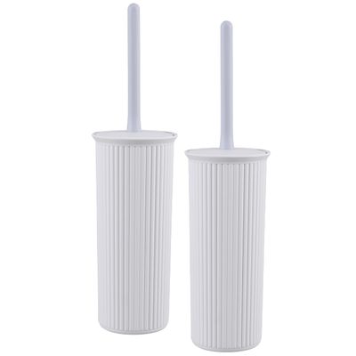 Superio Decorative Plastic Toilet Bowl Brush and Holder Set, Cleaner Scrubber for Bathroom (2, Smoke White)
