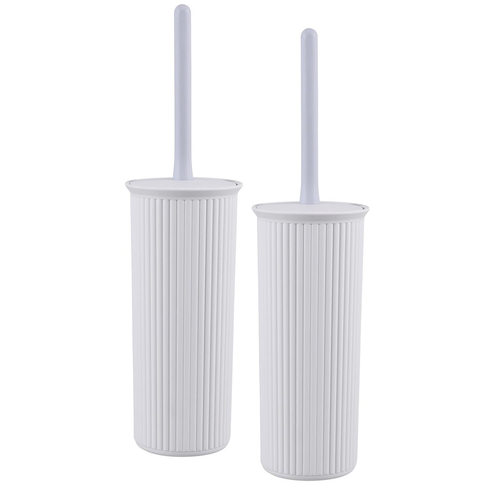Superio Decorative Plastic Toilet Bowl Brush and Holder Set, Cleaner Scrubber for Bathroom (2, Smoke White)
