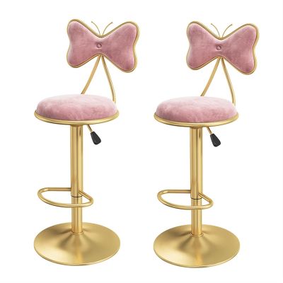 ZDXY Set of 2 Swivel Counter Bar Stools Adjustable Height Butterfly Backrest Bar Stools, Velvet Gold Legs Round Upholstered Seat for Kitchen Island, Bistro, Breakfast Restaurant Stools (Color : Pink)