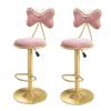 ZDXY Set of 2 Swivel Counter Bar Stools Adjustable Height Butterfly Backrest Bar Stools, Velvet Gold Legs Round Upholstered Seat for Kitchen Island, Bistro, Breakfast Restaurant Stools (Color : Pink) view 1