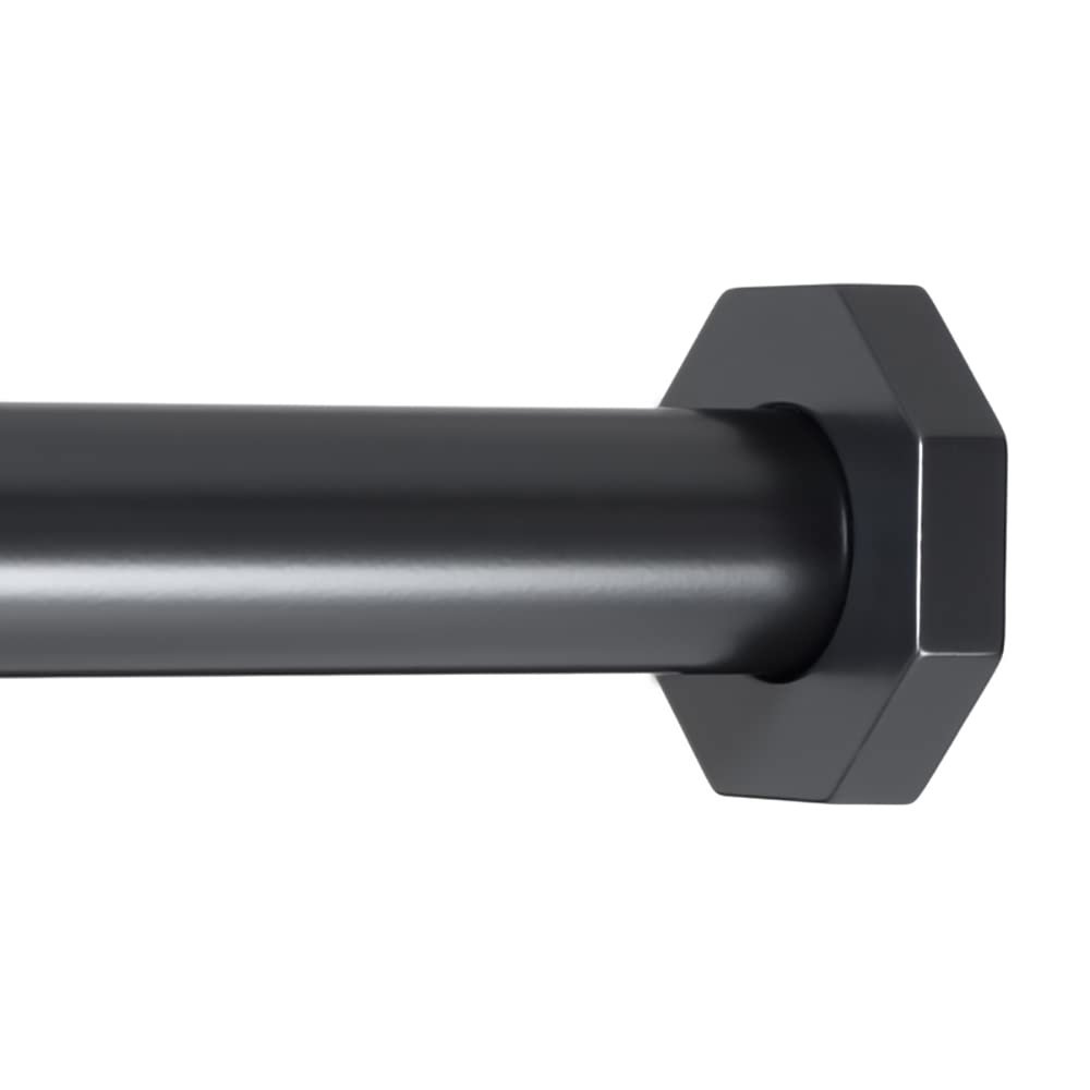 Ivilon Tension Curtain Rod - Hexagonal Spring Tension Rod for Windows or Shower, 16 to 24 Inch, Black