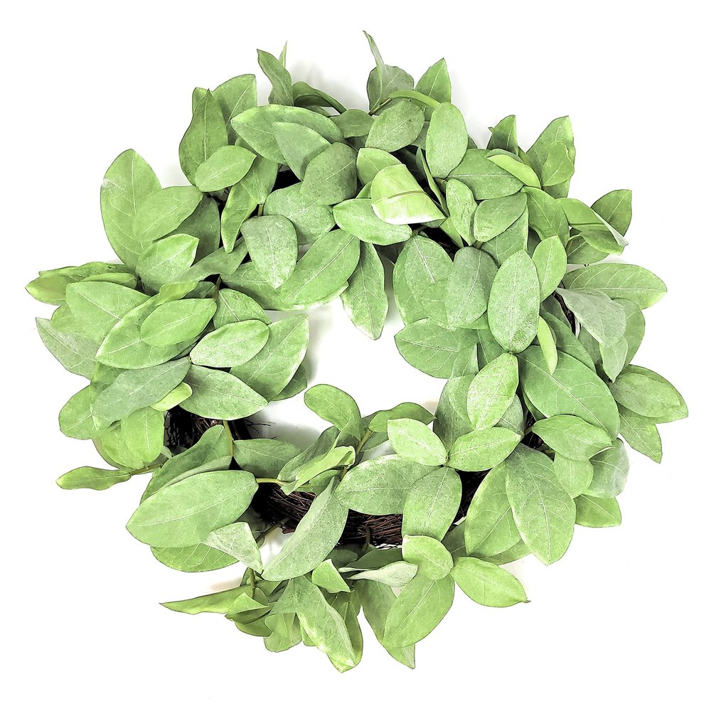 20" Frosted Green Bay Leaf Wreath Faux