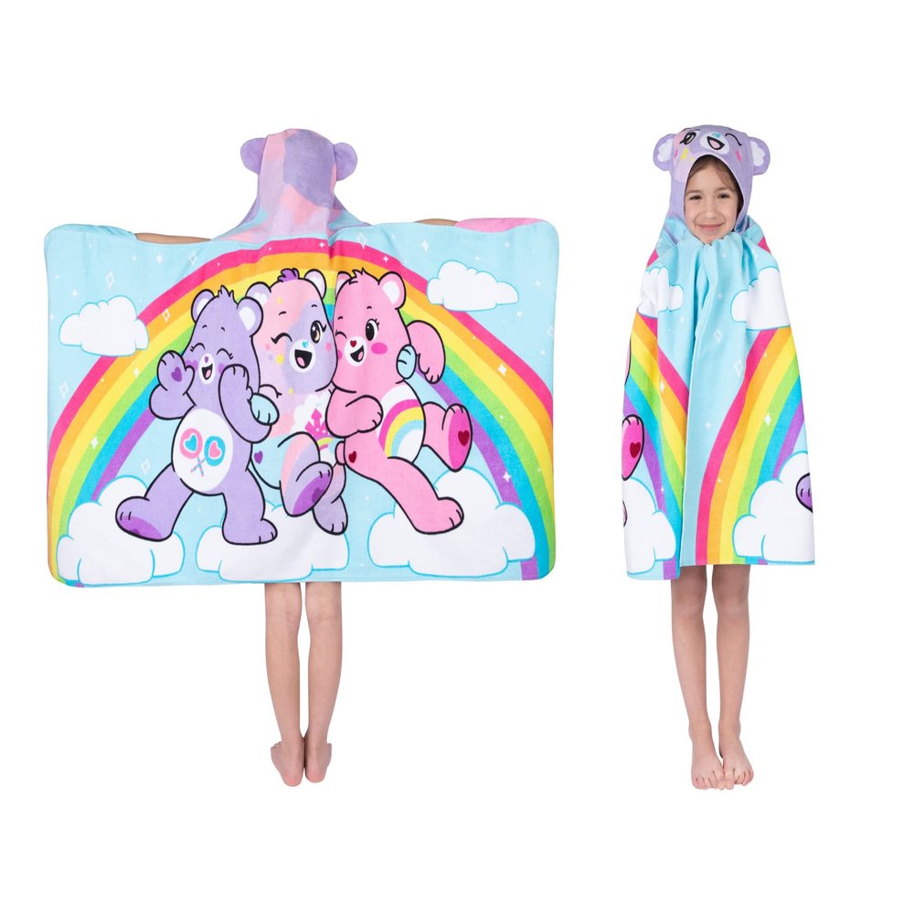 Care Bears Bath/Pool/Beach Soft Cotton Terry Hooded Towel Wrap, 24 in x 50 in, By Franco Kids