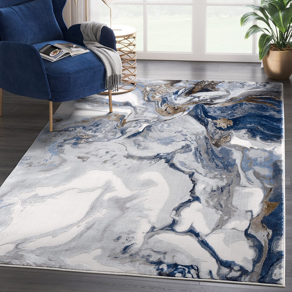 Abani Rugs Abstract Design 7'9" x 10'2" (8'x10') Bedroom Rug - Grey, Brown & Blue Modern Multi-Dimensional Washable Area Rug