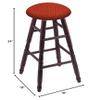 HBS XL Oak Round Cushion 24" Swivel Counter Stool with Turned Legs, Dark Cherry Finish, and Graph Poppy Seat view 2