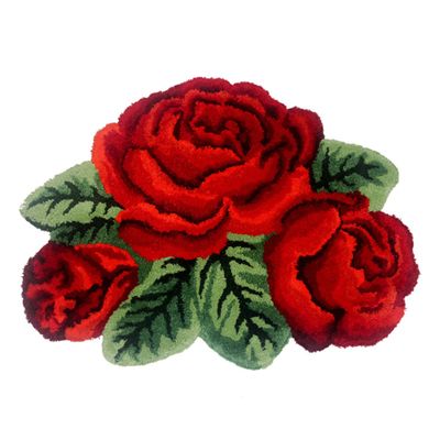 ABREEZE Red Rose Rug Floor Rug Floral Mats Non-Slip Modern Carpet Washable Bath Rug (3 Roses Leafy, Red)
