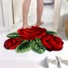 ABREEZE Red Rose Rug Floor Rug Floral Mats Non-Slip Modern Carpet Washable Bath Rug (3 Roses Leafy, Red) view 3