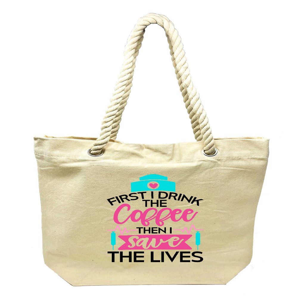 Cutieful Nurse's Cotton Tote Bag (First Coffee, Then Save Lives)