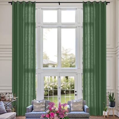 Fcosie Extra Long 132 Inches Linen Curtains for High Ceiling Living Room Bedroom, 11 FT Nickel Grommets Custom Made Drapes, Peacock Privacy Drapery for Loft Sliding Door, 1 Panel, 50" Wx132 L