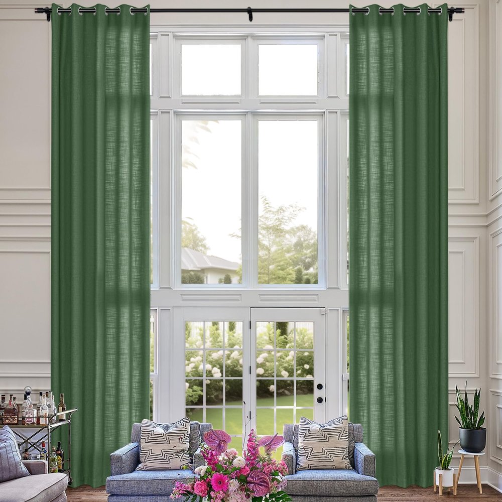 Fcosie Extra Long 132 Inches Linen Curtains for High Ceiling Living Room Bedroom, 11 FT Nickel Grommets Custom Made Drapes, Peacock Privacy Drapery for Loft Sliding Door, 1 Panel, 50" Wx132 L