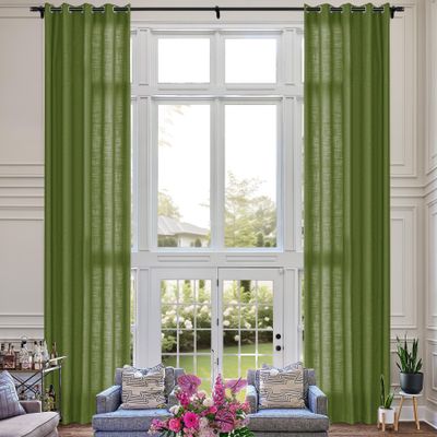 Fcosie Extra Long 132 Inches Linen Curtains for High Ceiling Living Room Bedroom, 11 FT Nickel Grommets Custom Made Drapes, Green Privacy Drapery for Loft Sliding Door, 1 Panel, 50" Wx132 L