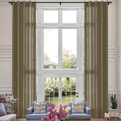 Fcosie Extra Long 132 Inches Linen Curtains for High Ceiling Living Room Bedroom, 11 FT Nickel Grommets Custom Made Drapes, Cornstalk Privacy Drapery for Loft Sliding Door, 1 Panel, 50" Wx132 L
