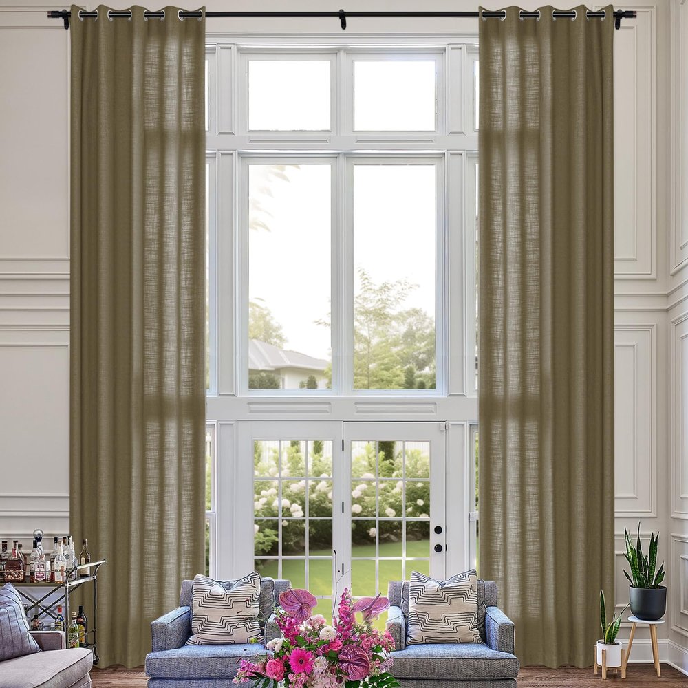 Fcosie Extra Long 132 Inches Linen Curtains for High Ceiling Living Room Bedroom, 11 FT Nickel Grommets Custom Made Drapes, Cornstalk Privacy Drapery for Loft Sliding Door, 1 Panel, 50" Wx132 L