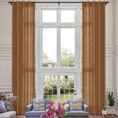 Fcosie Extra Long 132 Inches Linen Curtains for High Ceiling Living Room Bedroom, 11 FT Nickel Grommets Custom Made Drapes, Orange Copper Privacy Drapery for Loft Sliding Door, 1 Panel, 50" Wx132 L