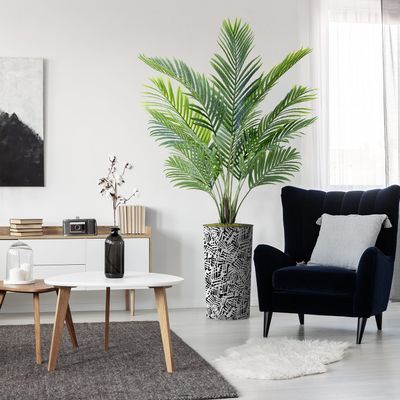 Artificial Tree in Contemporary Pattern Planter, Fake Areca Tropical Palm Silk Tree for Indoor and Outdoor Home Decoration - 66" Overall Tall (Plant Pot Plus Tree)