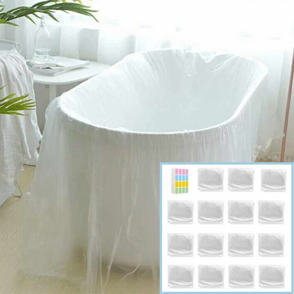 15PCS Disposable Bathtub Cover Liner, ANTFEES Large Bathtub Lining Plastic Bag Cover for Salon, Household and Hotel Bath Tubs (102" x47")