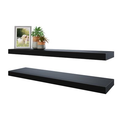 BAMEOS Floating Shelves, 31W x 8D Black Wall Mounted Wooden Shelves with Invisible Brackets Set of 2, Hanging Wall Shelves Decoration for Bedroom, Bathroom, Living Room and Kitchen