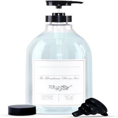 The Farmhouse Room Inc. Soap Dispenser Bathroom - Pump Bottle Dispenser for Laundry Detergent Liquid - BPA Free & PET Plastic 1/2 Gallon Bottle with Waterproof Label for Household Products - 64oz