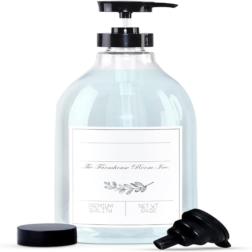 The Farmhouse Room Inc. Soap Dispenser Bathroom - Pump Bottle Dispenser for Laundry Detergent Liquid - BPA Free & PET Plastic 1/2 Gallon Bottle with Waterproof Label for Household Products - 64oz