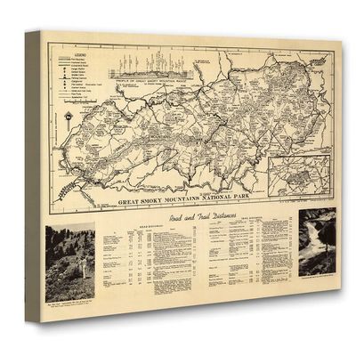 1940 Great Smoky Mountains Map - Great Home Office Decor, National Park Map Guide for Adventurers and Nature Lovers, Vintage Memorabilia for Outdoor Enthusiasts, 16x20 Canvas Art Print
