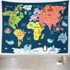 CORFOTO World Map Tapestry Wall Hanging Cartoon Continents Animal Map Tapestries Animal Landmark Backdrop for Kids Children Room Bedroom Classroom Wall Decor Animals Party Decorations 70Wx47H inches view 1