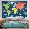CORFOTO World Map Tapestry Wall Hanging Cartoon Continents Animal Map Tapestries Animal Landmark Backdrop for Kids Children Room Bedroom Classroom Wall Decor Animals Party Decorations 70Wx47H inches view 2