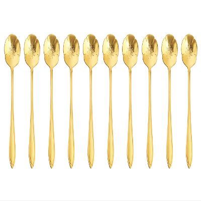 10 Pieces Stainless Steel Flower Spoon, Creative Gold Dessert Spoons, Coffee Spoons, Coffee Stirrers, Tea Spoon, Sugar spoon, Ice Cream Spoon (Plum blossom)