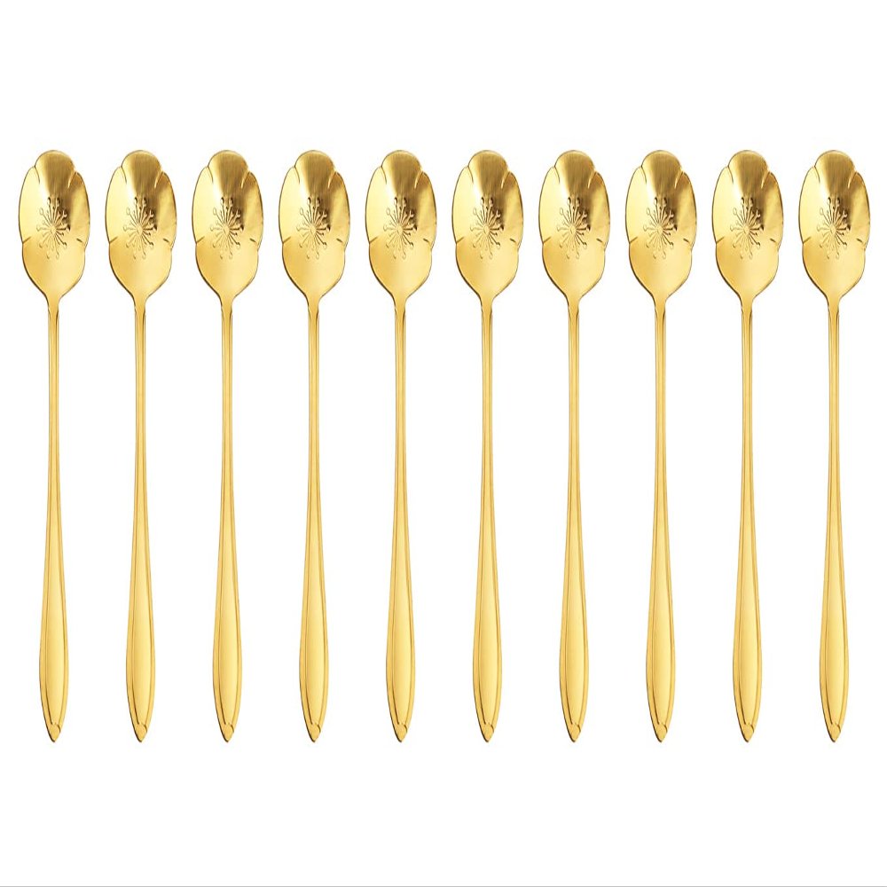 10 Pieces Stainless Steel Flower Spoon, Creative Gold Dessert Spoons, Coffee Spoons, Coffee Stirrers, Tea Spoon, Sugar spoon, Ice Cream Spoon (Plum blossom)