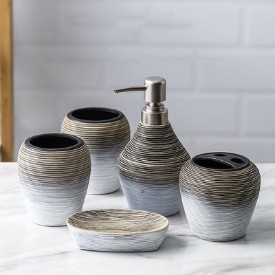 JINYISI Bathroom Accessories Set,5 Piece Bathroom Sets Accessories,Ceramic Bathroom Vanity Countertop Accessory Set,Bathroom Decorate, Grey