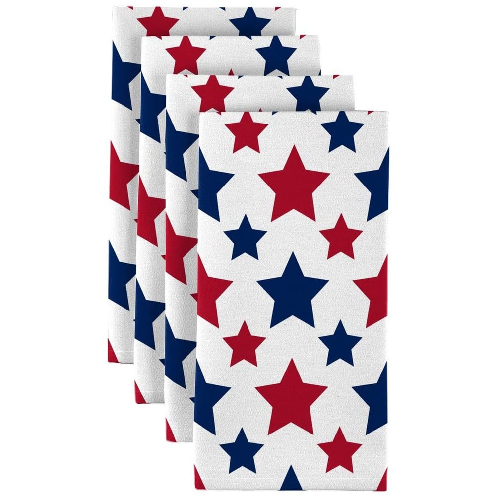 Fabric Textile Products, Inc. American Stars Red & Blue Signature Napkins (Set of 12) - Polyester Reusable Cloth Napkins 4th July & Patriotic Parties - Soft & Durable Napkins Mitered Corners (1818)