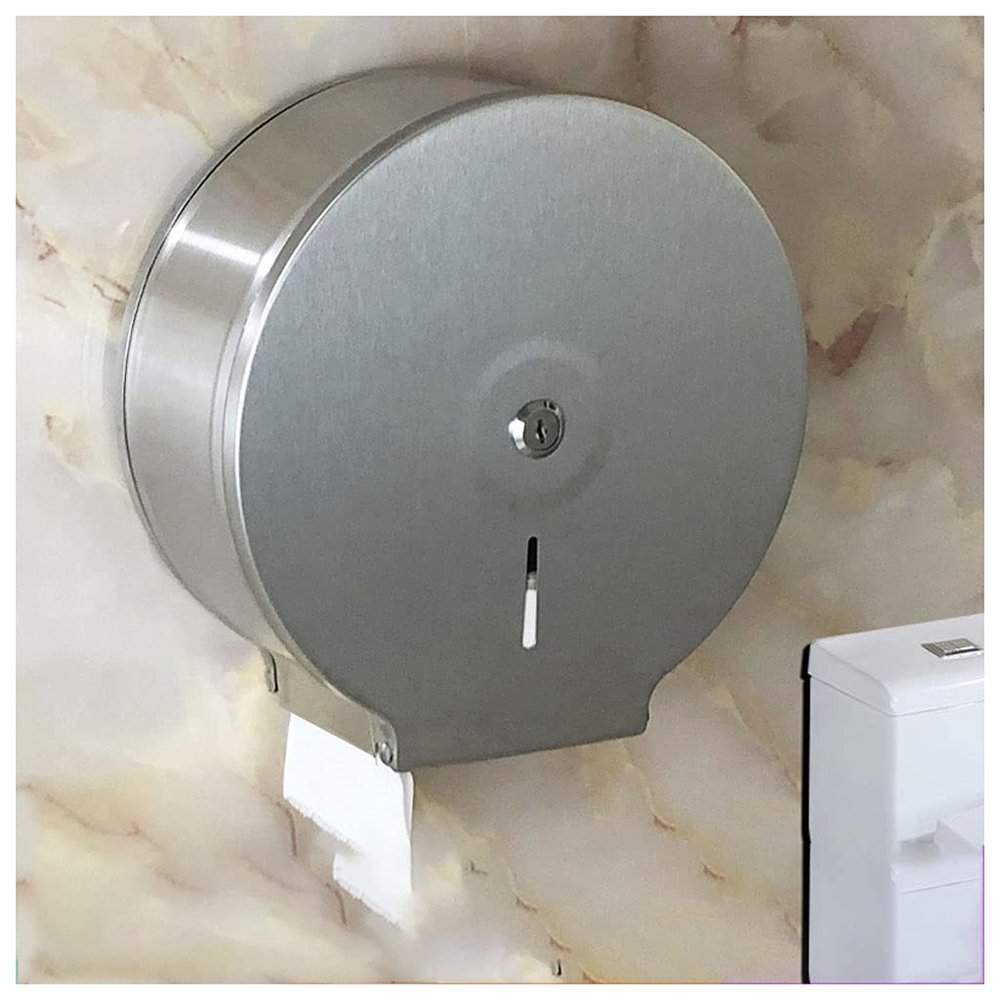 Tissue Box Holder, Napkin Holder Wall-mounted Commercial Paper Towel Dispenser, Extra Large Toilet Paper Dispenser, Stainless Steel for Commercial Or Household Use with a Key and Lock Pumping Paper Ca