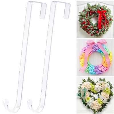 12" Clear Wreath Hangers for Front Door, 2 Pack Over Door Hooks Non-Scratch