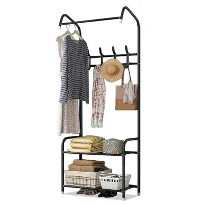 LHHL Modern Entryway Hall Tree Coat Rack Storage Shoe Rack with 3-in-1 Design 4 Detachable Hooks Metal Frame Easy to Assemble for Clothes Bags Shoes (Color : Black, Size : 60x35x170cm)