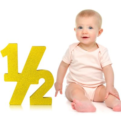Chunful Half Number Sign Glitter 1/2 Baby Birthday Party Supplies Half Birthday Decorations Freestanding 6 Month Photo Prop Decorative Wooden Numbers for Table Centerpieces Baby Boy Girl(Gold)