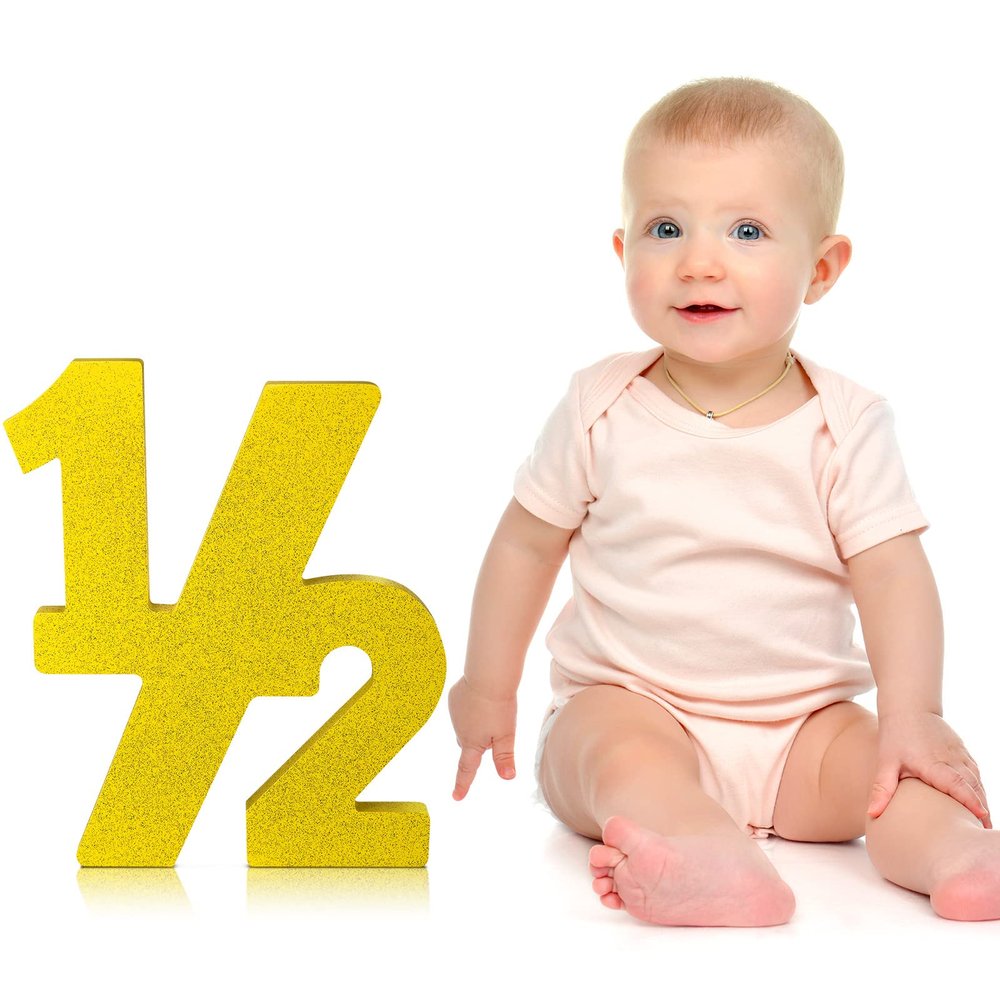 Chunful Half Number Sign Glitter 1/2 Baby Birthday Party Supplies Half Birthday Decorations Freestanding 6 Month Photo Prop Decorative Wooden Numbers for Table Centerpieces Baby Boy Girl(Gold)