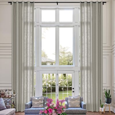 Fcosie Extra Long 132 Inches Linen Curtains for High Ceiling Living Room Bedroom, 11 FT Nickel Grommets Custom Made Drapes, Fog Privacy Drapery for Loft Sliding Door, 1 Panel, 50" Wx132 L