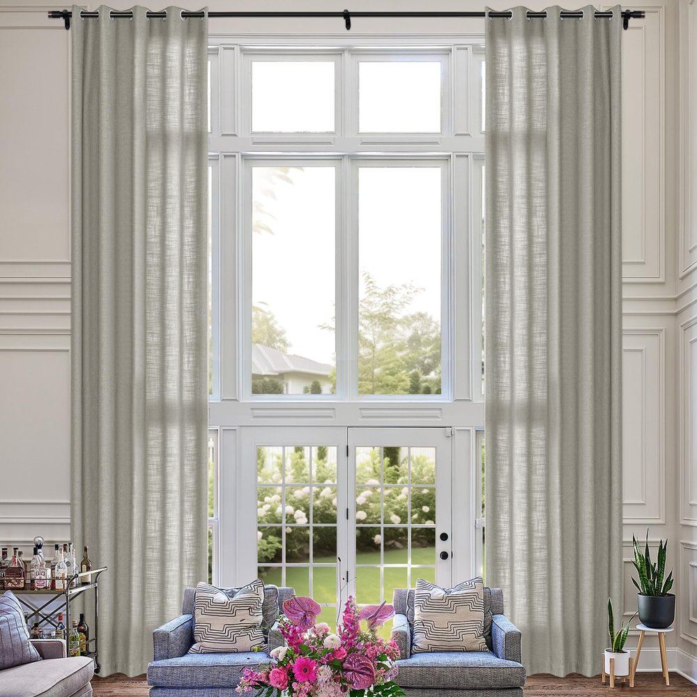 Fcosie Extra Long 132 Inches Linen Curtains for High Ceiling Living Room Bedroom, 11 FT Nickel Grommets Custom Made Drapes, Fog Privacy Drapery for Loft Sliding Door, 1 Panel, 50" Wx132 L