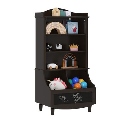 UTEX Toy Storage, Kids Bookshelf and Toy Organizer Cabinet, Kids Bookcase with Blackboard and Cubbies, Open Bookshelves Display Stand for Toddlers, Espresso