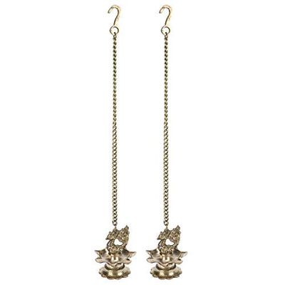 Frienemy Presents Brass Hanging Peacock Diya Pair with Chain Deepak Deepam Hanger Large Oil Lamp 16 Inches #Frienemy-606