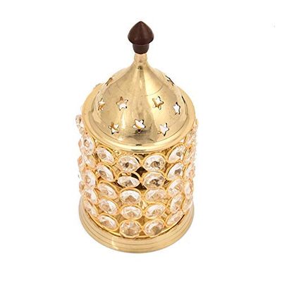 Frienemy Presents Handicraft Akhand Diya Crystal Brass Dia Oil Lantern Tealight Holder (Big- 12 Cm, Straight, Golden) #Frienemy-437