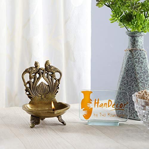 Frienemy Presents Brass Twin Peacock Over Carving Table Diya (Yellow_5 Inch X 4 Inch X 6 Inch) #Frienemy-249