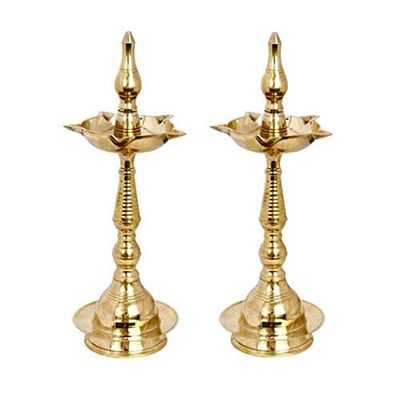 Frienemy Presents Brass Fancy Natural Kerala Samay Oil Lamp (Golden, Height 10-Inch) -Set of 2 Pieces #Frienemy-638
