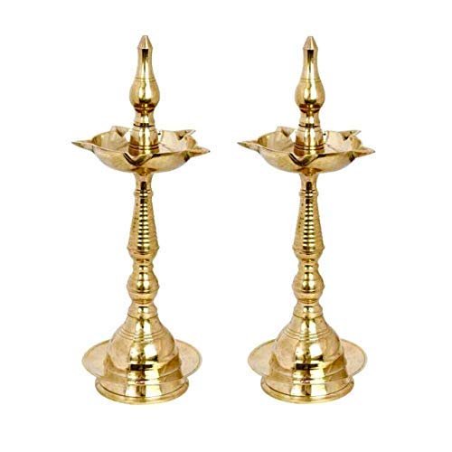 Frienemy Presents Brass Fancy Natural Kerala Samay Oil Lamp (Golden, Height 10-Inch) -Set of 2 Pieces #Frienemy-638