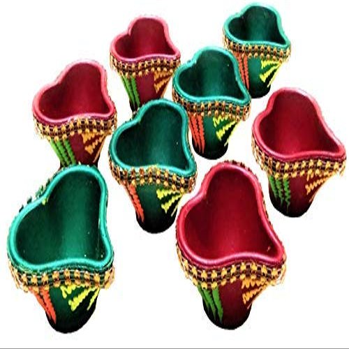 Frienemy Presents Large Earthen Clay Diya Sets/Oil Lamps for Diwali Puja & Home Decoration, Multi Colour (8 Pcs) #Frienemy-809