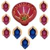 Frienemy Presents Earthen Clay Large Akhand Diya with Set of 9 Designer Diyas for Diwali Puja & Home Decoration, Multi Colour (Set of 10) #Frienemy-328 view 1