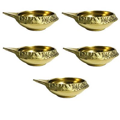 Frienemy Presents 5 Pcs Golden Brass Kuber Diya Dia Oil Lamp for Puja Decoration Lightning #Frienemy-156